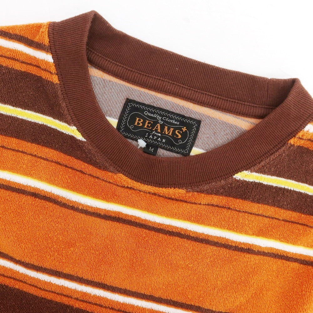 【中古】ビームスプラス BEAMS PLUS コットンポリエステル パイル ボーダー クルーネック 半袖 ポケットTシャツ オレンジxブラウン【 M 】【 状態ランクC 】【 メンズ 】