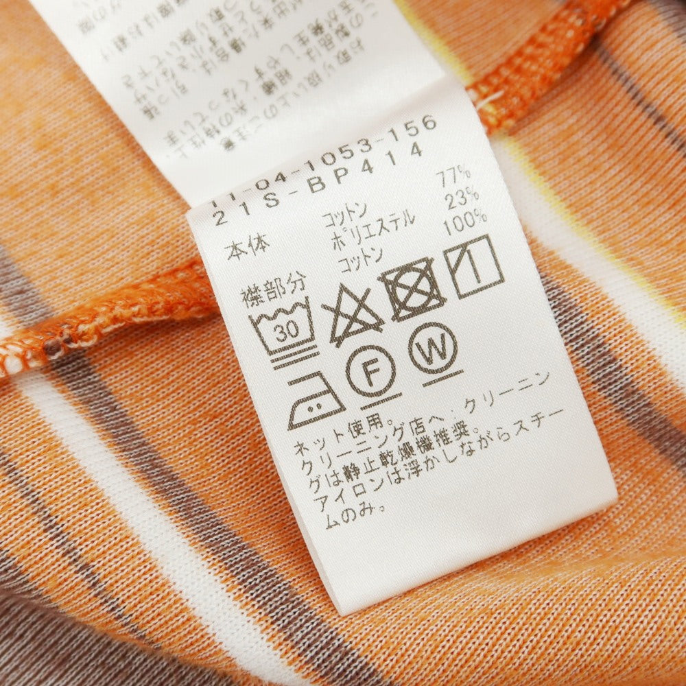 【中古】ビームスプラス BEAMS PLUS コットンポリエステル パイル ボーダー クルーネック 半袖 ポケットTシャツ オレンジxブラウン【 M 】【 状態ランクC 】【 メンズ 】