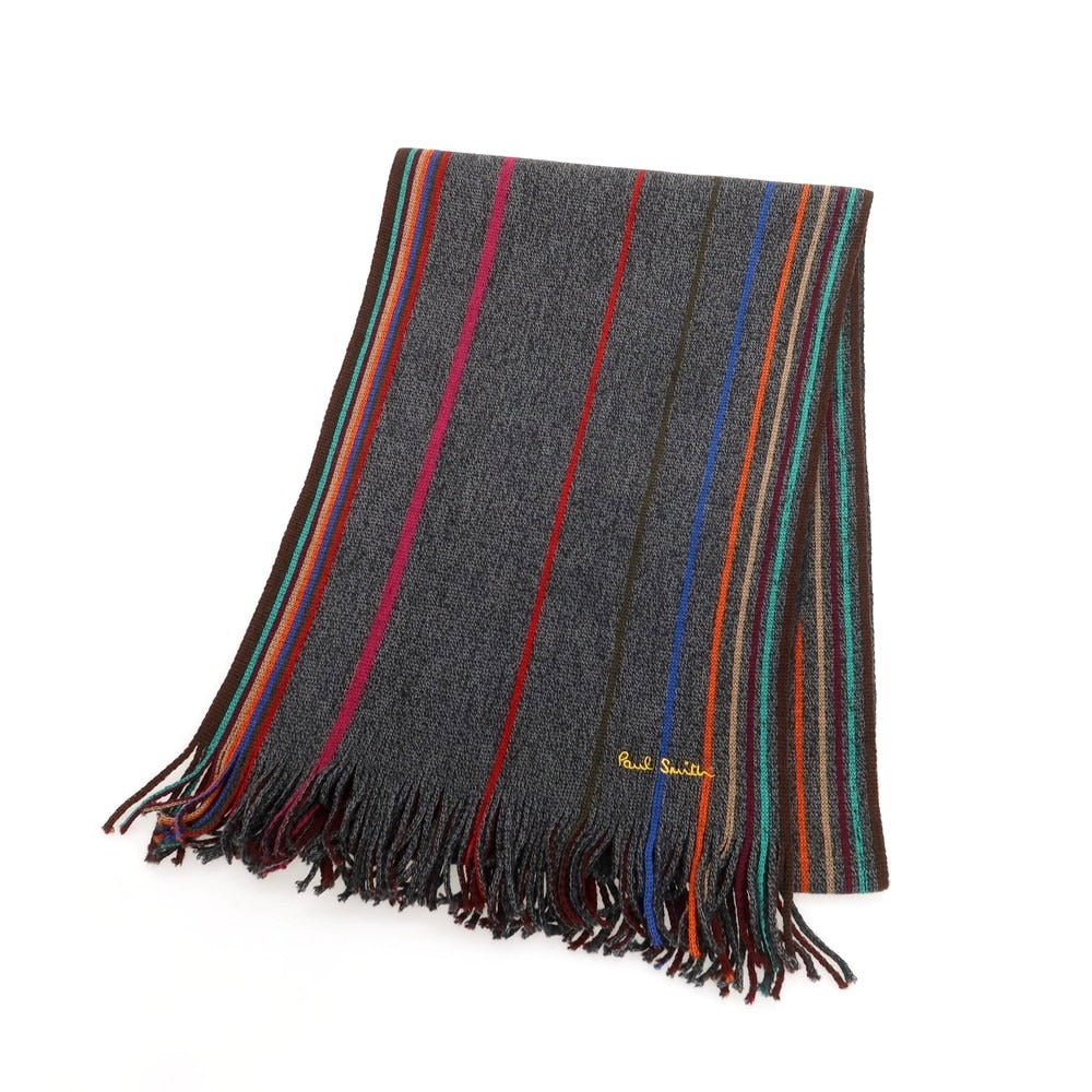 【中古】ポールスミス Paul Smith ウール マフラー ダークグレーxマルチカラー【 状態ランクB 】【 メンズ 】