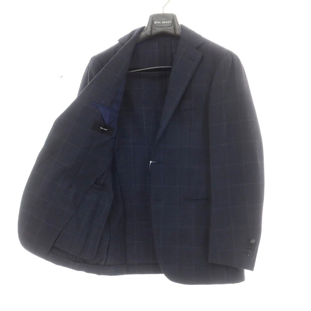 【中古】リングヂャケット RING JACKET ウール チェック 3つボタンスーツ グレイッシュネイビー【 44 】【 状態ランクC 】【 メンズ 】