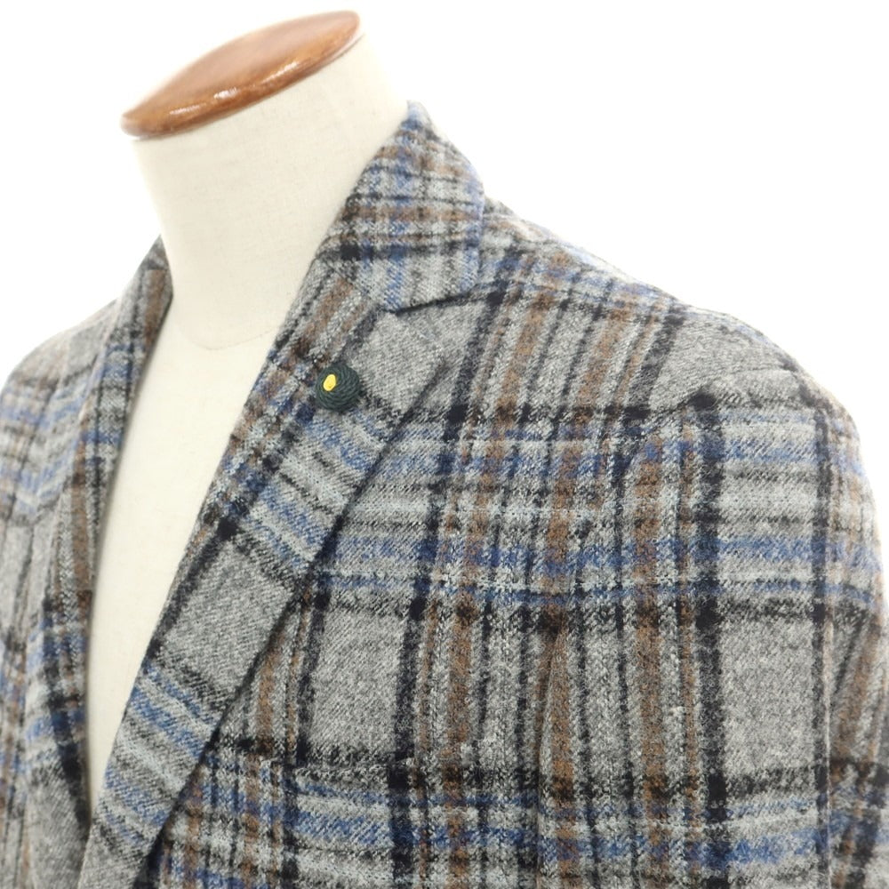 【中古】ロット L8 アルパカウールナイロン チェック 2B カジュアルジャケット グレーxブラック【 46 】【 状態ランクB 】【 メンズ 】