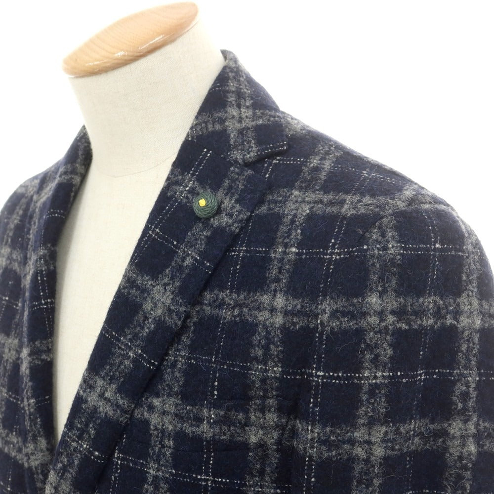 【中古】ロット L8 アルパカウールナイロン チェック 2B カジュアルジャケット ネイビーxグレー【 44 】【 状態ランクB 】【 メンズ 】