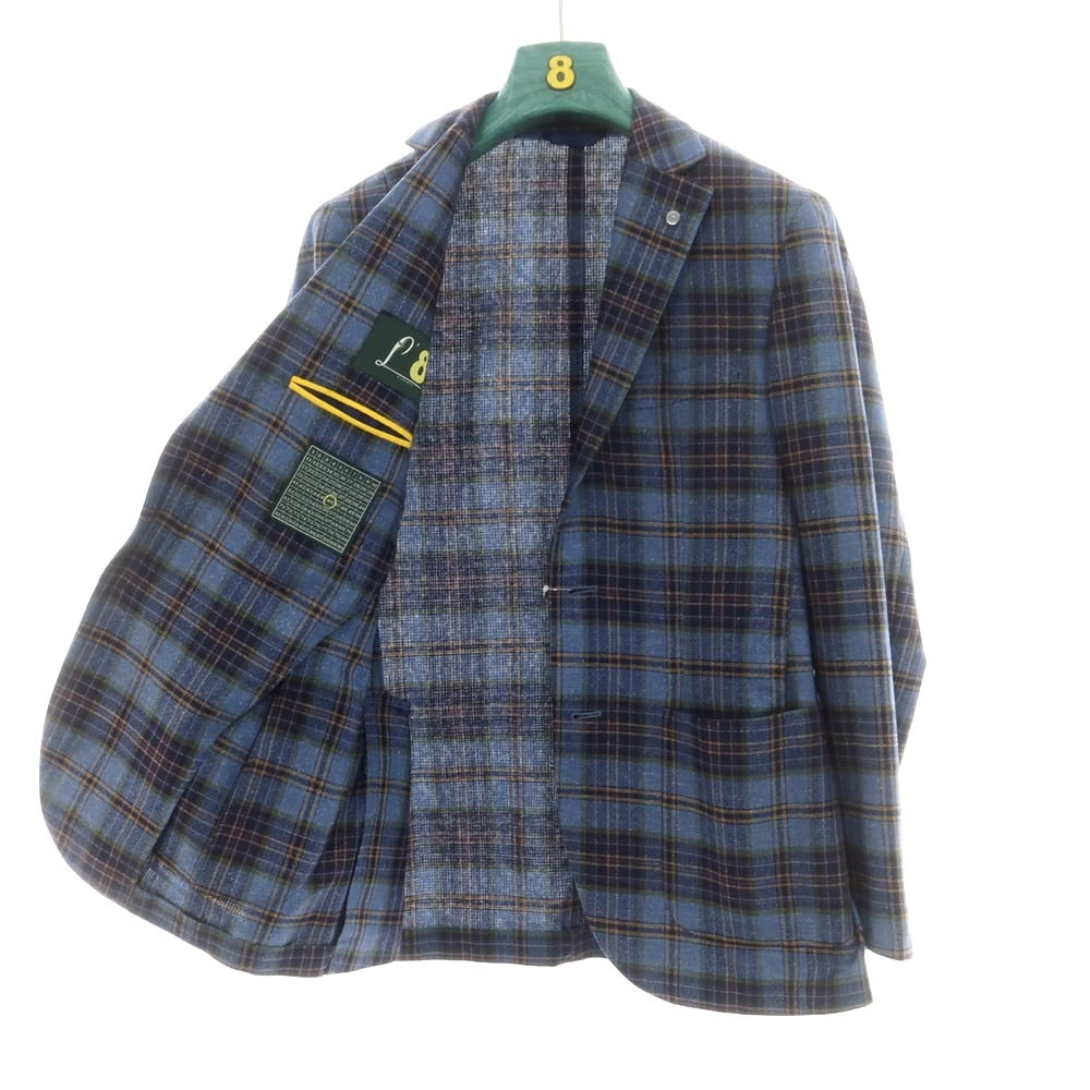 【中古】ロット L8 シルク チェック テーラードジャケット ブルーxネイビー【 46 】【 状態ランクB 】【 メンズ 】