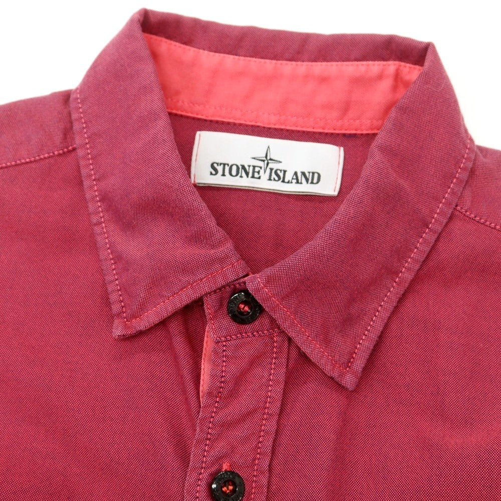 【中古】ストーンアイランド STONE ISLAND コットン 隠しボタンダウン カジュアルシャツ ダークピンクxネイビー【 M 】【 状態ランクC 】【 メンズ 】