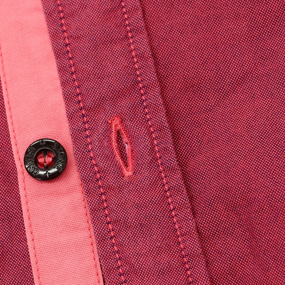 【中古】ストーンアイランド STONE ISLAND コットン 隠しボタンダウン カジュアルシャツ ダークピンクxネイビー【 M 】【 状態ランクC 】【 メンズ 】