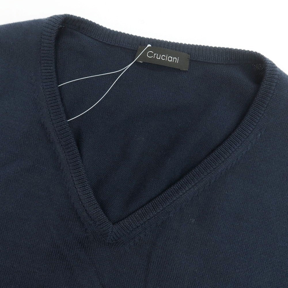 【中古】クルチアーニ CRUCIANI ハイゲージ コットン Vネック ニットベスト ネイビー【 48 】【 状態ランクC 】【 メンズ 】