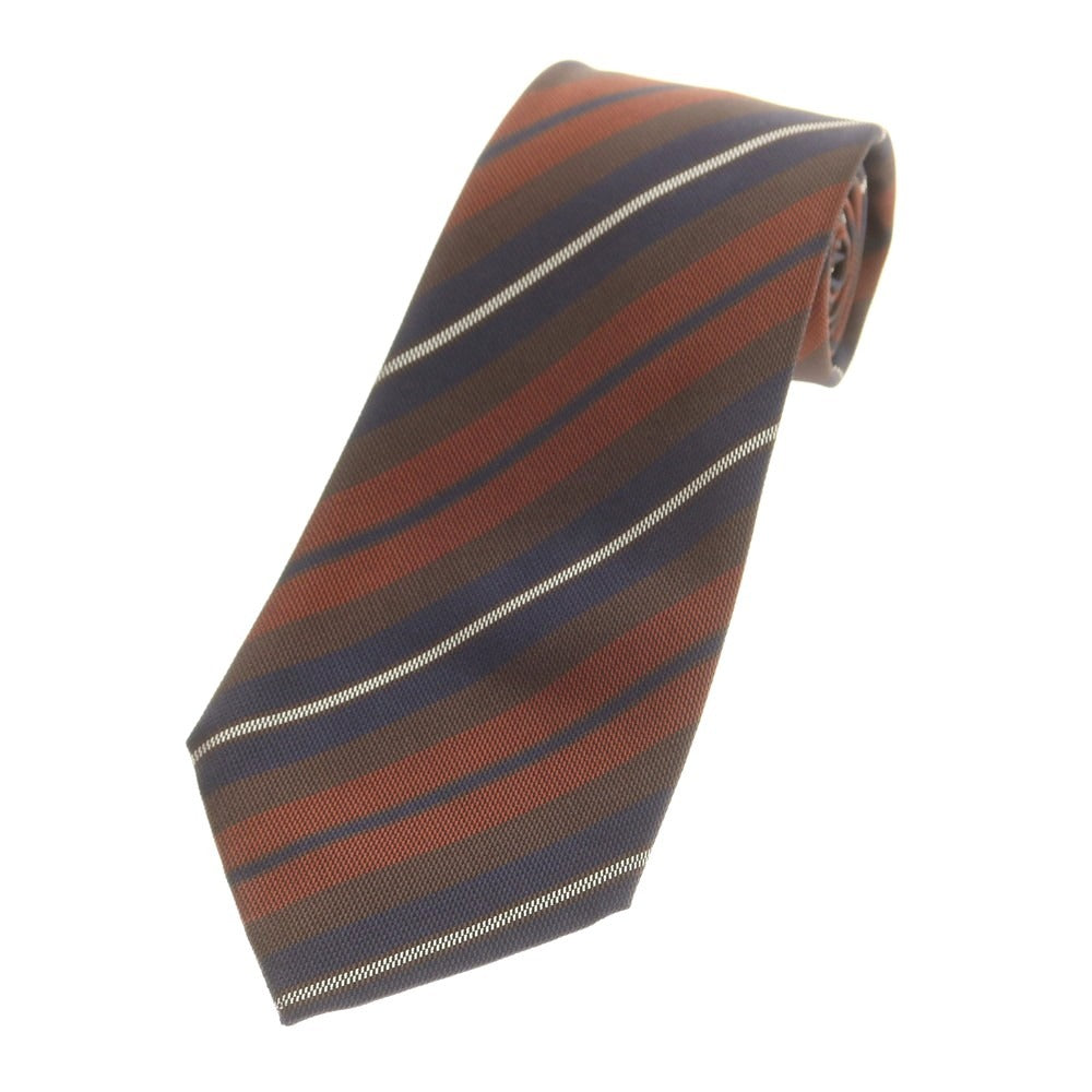 【中古】リングヂャケット RING JACKET クワトロピエゲ シルク ストライプ柄ネクタイ ブラウンxネイビー【 状態ランクB 】【 メンズ 】