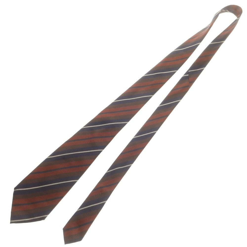 【中古】リングヂャケット RING JACKET クワトロピエゲ シルク ストライプ柄ネクタイ ブラウンxネイビー【 状態ランクB 】【 メンズ 】