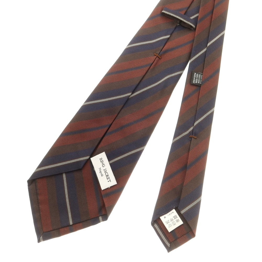 【中古】リングヂャケット RING JACKET クワトロピエゲ シルク ストライプ柄ネクタイ ブラウンxネイビー【 状態ランクB 】【 メンズ 】