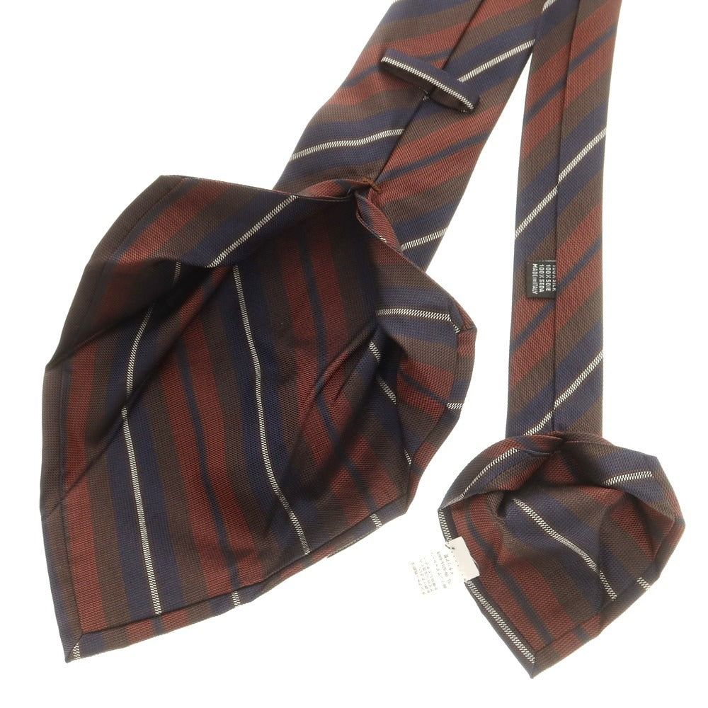 【中古】リングヂャケット RING JACKET クワトロピエゲ シルク ストライプ柄ネクタイ ブラウンxネイビー【 状態ランクB 】【 メンズ 】