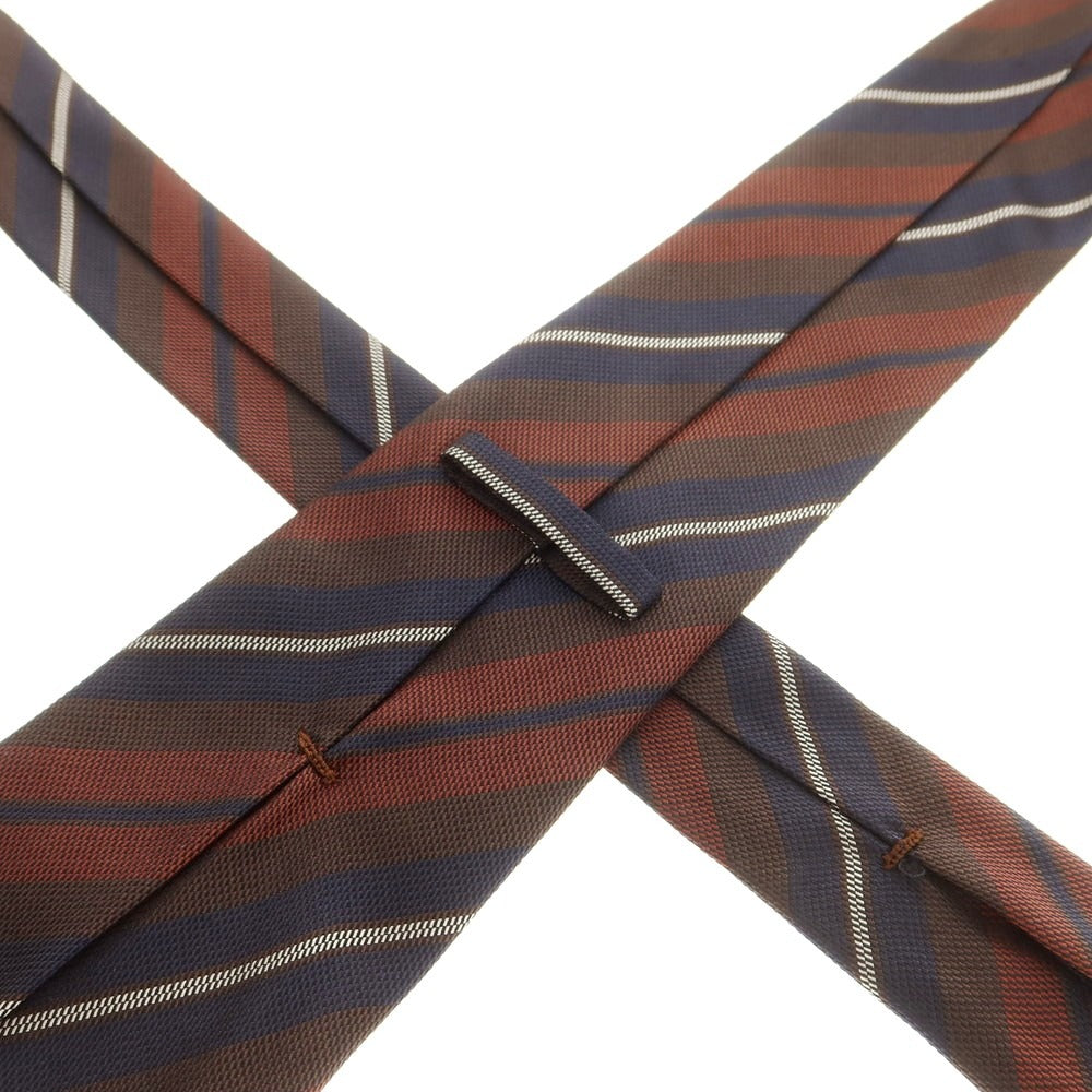 【中古】リングヂャケット RING JACKET クワトロピエゲ シルク ストライプ柄ネクタイ ブラウンxネイビー【 状態ランクB 】【 メンズ 】