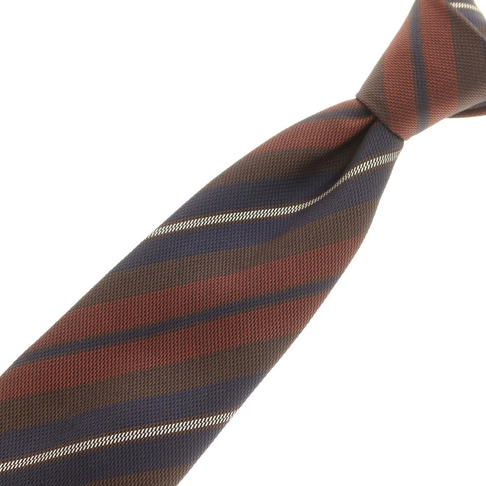 【中古】リングヂャケット RING JACKET クワトロピエゲ シルク ストライプ柄ネクタイ ブラウンxネイビー【 状態ランクB 】【 メンズ 】