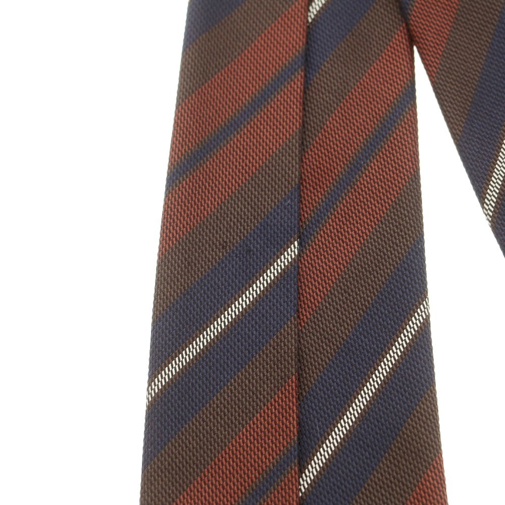 【中古】リングヂャケット RING JACKET クワトロピエゲ シルク ストライプ柄ネクタイ ブラウンxネイビー【 状態ランクB 】【 メンズ 】