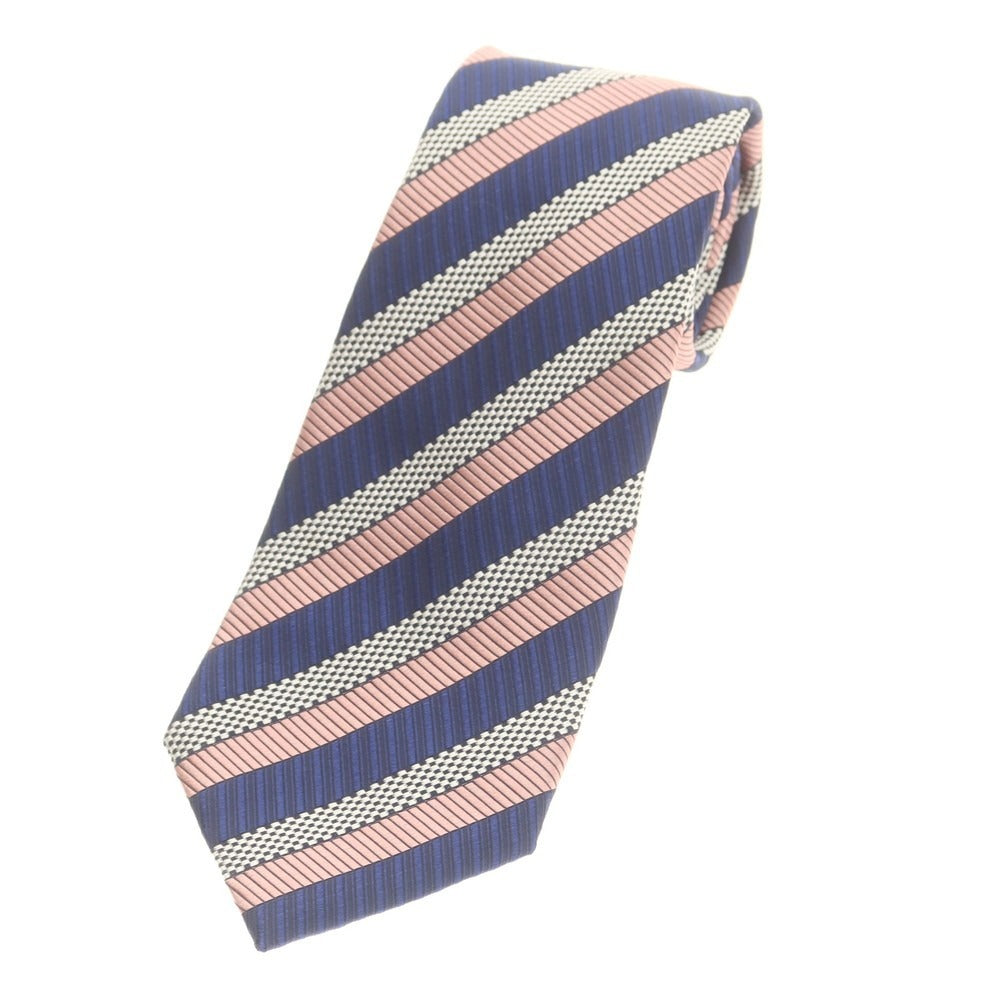 【中古】エルメネジルドゼニア Ermenegildo Zegna シルク ストライプ柄ネクタイ ネイビーxピンク【 状態ランクA 】【 メンズ 】
