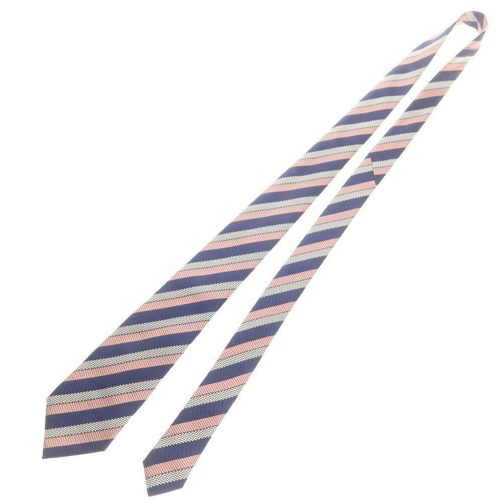 【中古】エルメネジルドゼニア Ermenegildo Zegna シルク ストライプ柄ネクタイ ネイビーxピンク【 状態ランクA 】【 メンズ 】