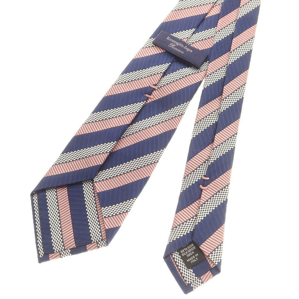 【中古】エルメネジルドゼニア Ermenegildo Zegna シルク ストライプ柄ネクタイ ネイビーxピンク【 状態ランクA 】【 メンズ 】