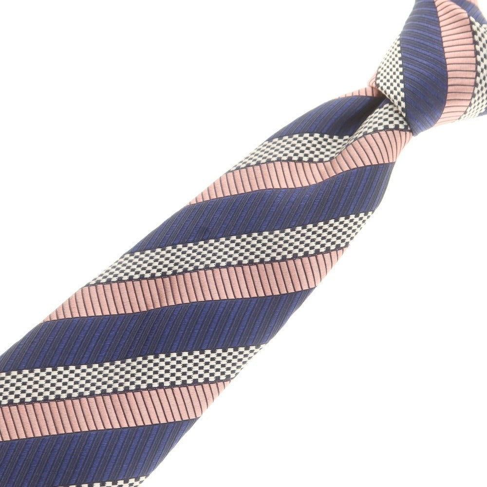 【中古】エルメネジルドゼニア Ermenegildo Zegna シルク ストライプ柄ネクタイ ネイビーxピンク【 状態ランクA 】【 メンズ 】