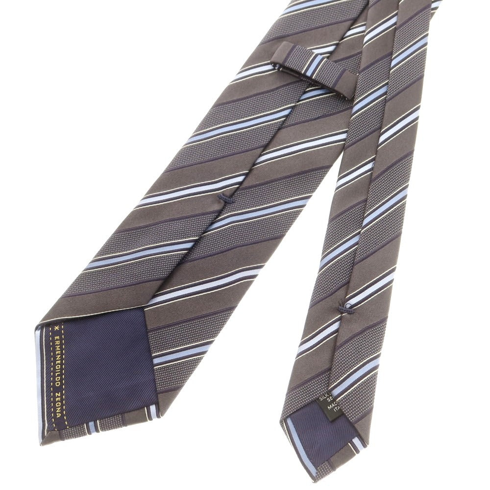 【中古】エルメネジルドゼニア Ermenegildo Zegna シルク ストライプ柄ネクタイ ダークグレーxライトブルー【 状態ランクB 】【 メンズ 】