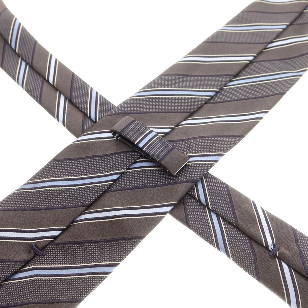 【中古】エルメネジルドゼニア Ermenegildo Zegna シルク ストライプ柄ネクタイ ダークグレーxライトブルー【 状態ランクB 】【 メンズ 】