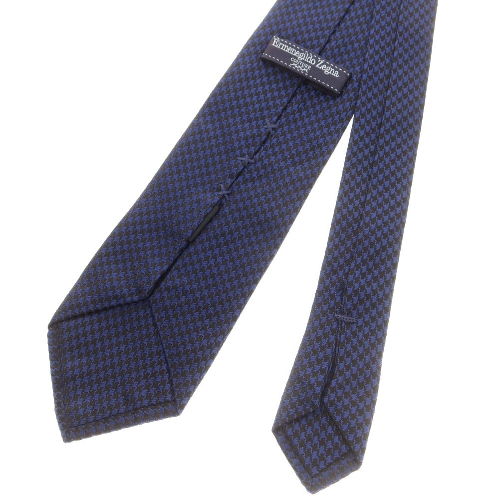 【中古】エルメネジルドゼニア Ermenegildo Zegna シルク ハウンドトゥース柄 ネクタイ ネイビーxブラック【 状態ランクB 】【 メンズ 】