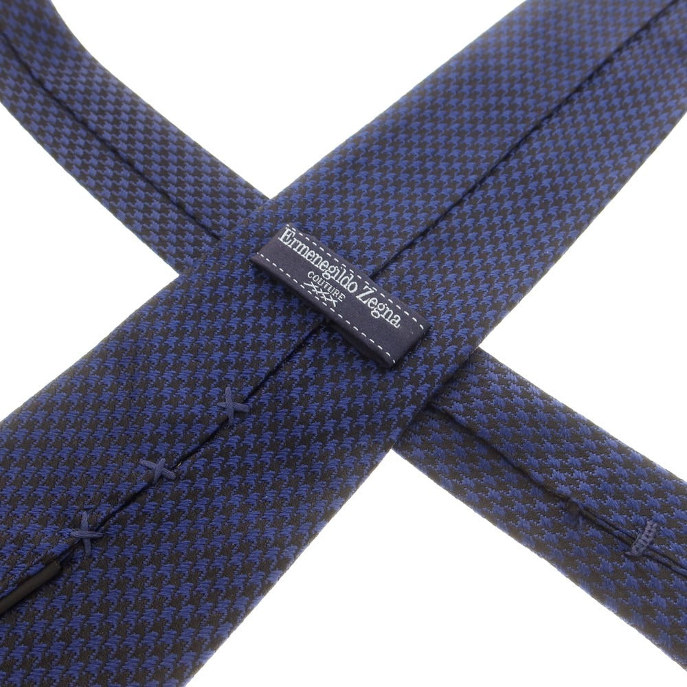 【中古】エルメネジルドゼニア Ermenegildo Zegna シルク ハウンドトゥース柄 ネクタイ ネイビーxブラック【 状態ランクB 】【 メンズ 】