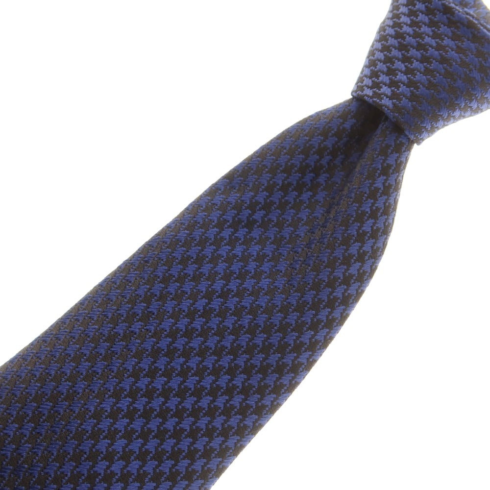 【中古】エルメネジルドゼニア Ermenegildo Zegna シルク ハウンドトゥース柄 ネクタイ ネイビーxブラック【 状態ランクB 】【 メンズ 】
