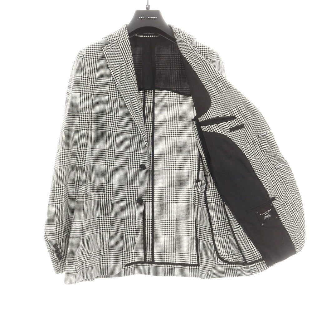 【新品アウトレット】タリアトーレ TAGLIATORE リネンコットン グレンチェック テーラードジャケット ブラックxホワイト【 44 】【 状態ランクN- 】【 メンズ 】