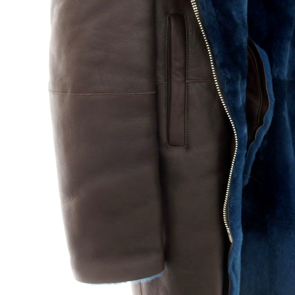 【新品アウトレット】タリアトーレ TAGLIATORE Shearling ラムムートン フーデッドコート ダークブラウンxダークブルー【 52 】【 状態ランクN- 】【 メンズ 】