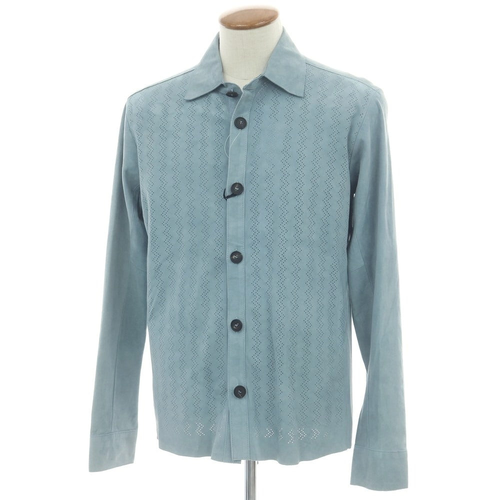 【新品アウトレット】タリアトーレ TAGLIATORE ラムレザースエード シャツジャケット スモーキーブルー【 48 】【 状態ランクN- 】【 メンズ 】