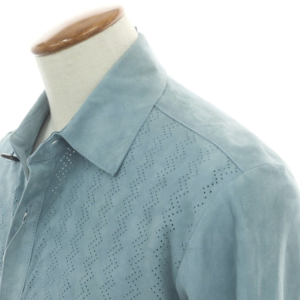 【新品アウトレット】タリアトーレ TAGLIATORE ラムレザースエード シャツジャケット スモーキーブルー【 48 】【 状態ランクN- 】【 メンズ 】