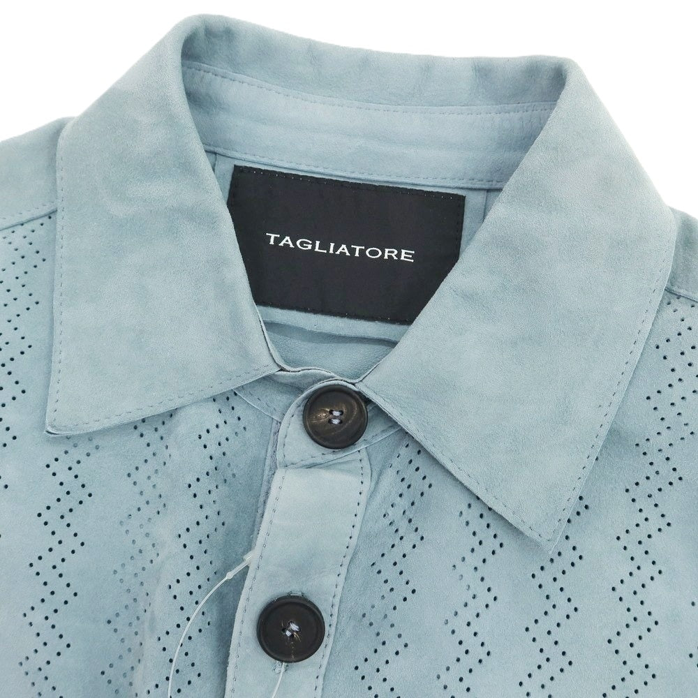 【新品アウトレット】タリアトーレ TAGLIATORE ラムレザースエード シャツジャケット スモーキーブルー【 48 】【 状態ランクN- 】【 メンズ 】