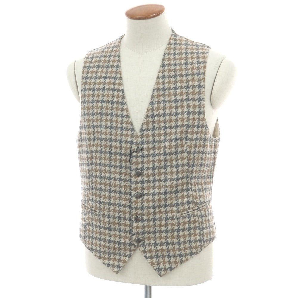 【新品】タリアトーレ TAGLIATORE  ウール チェック ジレベスト ベージュxブラウン【 48 】【 状態ランクN 】【 メンズ 】
