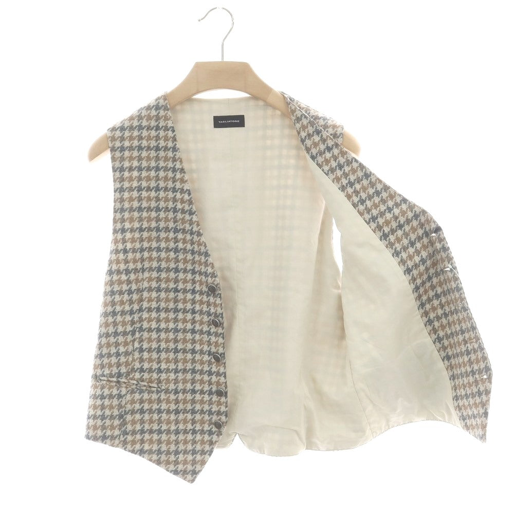 【新品】タリアトーレ TAGLIATORE  ウール チェック ジレベスト ベージュxブラウン【 48 】【 状態ランクN 】【 メンズ 】