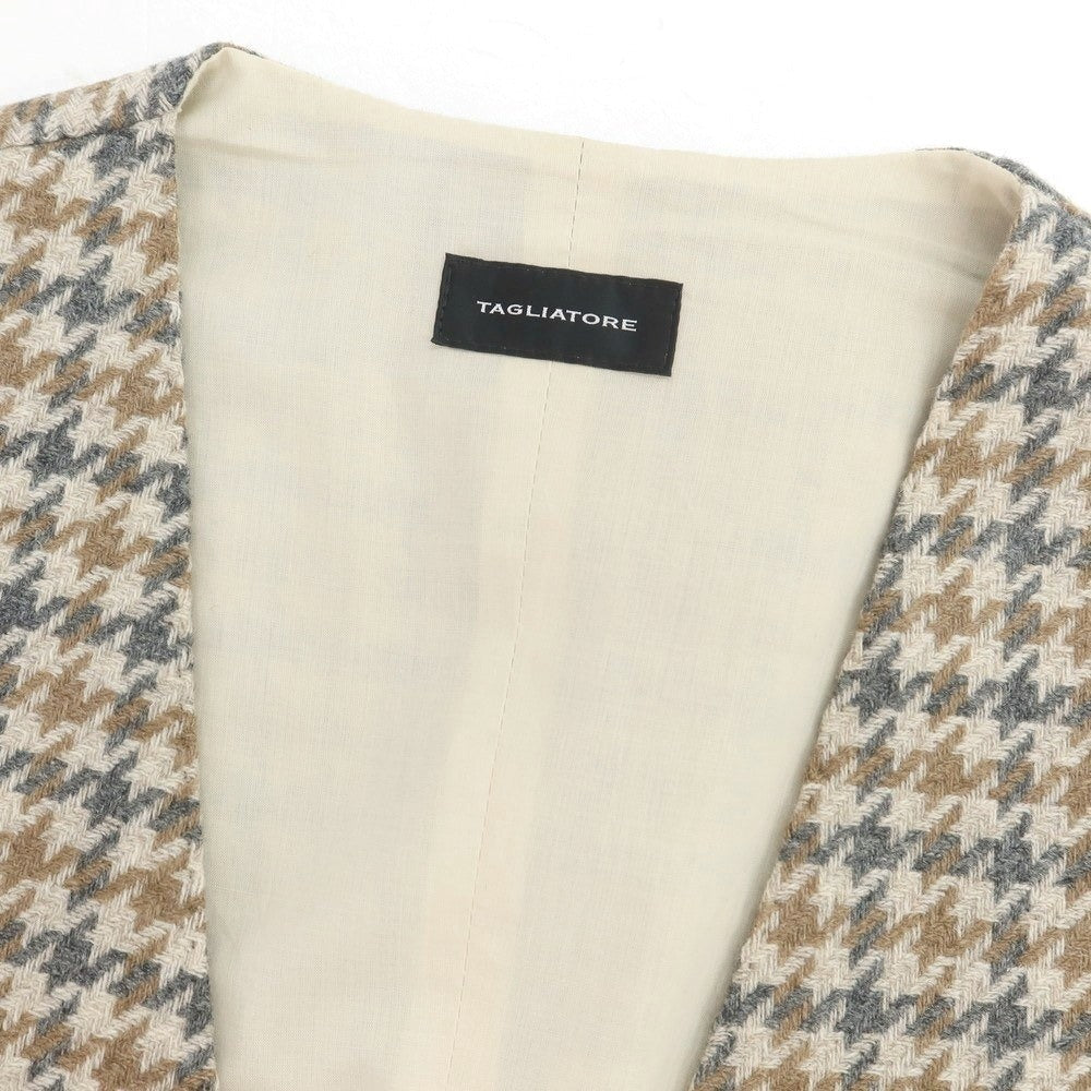 【新品】タリアトーレ TAGLIATORE  ウール チェック ジレベスト ベージュxブラウン【 48 】【 状態ランクN 】【 メンズ 】