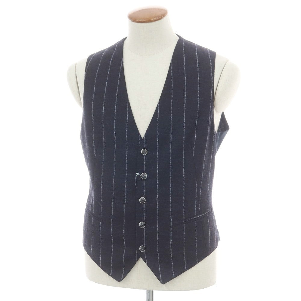 【新品】タリアトーレ TAGLIATORE アルパカナイロン ストライプ ジレベスト ブラックネイビーxホワイト【 48 】【 状態ランクN 】【 メンズ 】