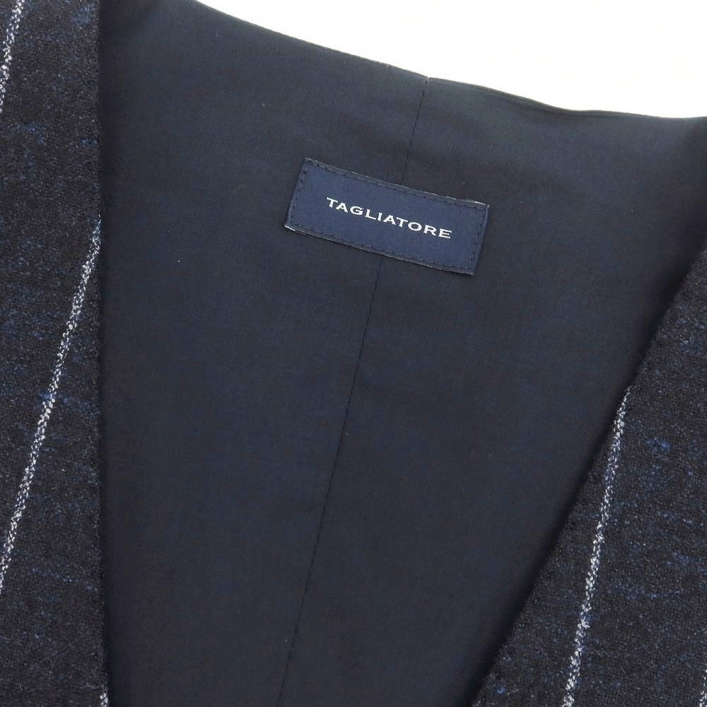 【新品】タリアトーレ TAGLIATORE アルパカナイロン ストライプ ジレベスト ブラックネイビーxホワイト【 48 】【 状態ランクN 】【 メンズ 】