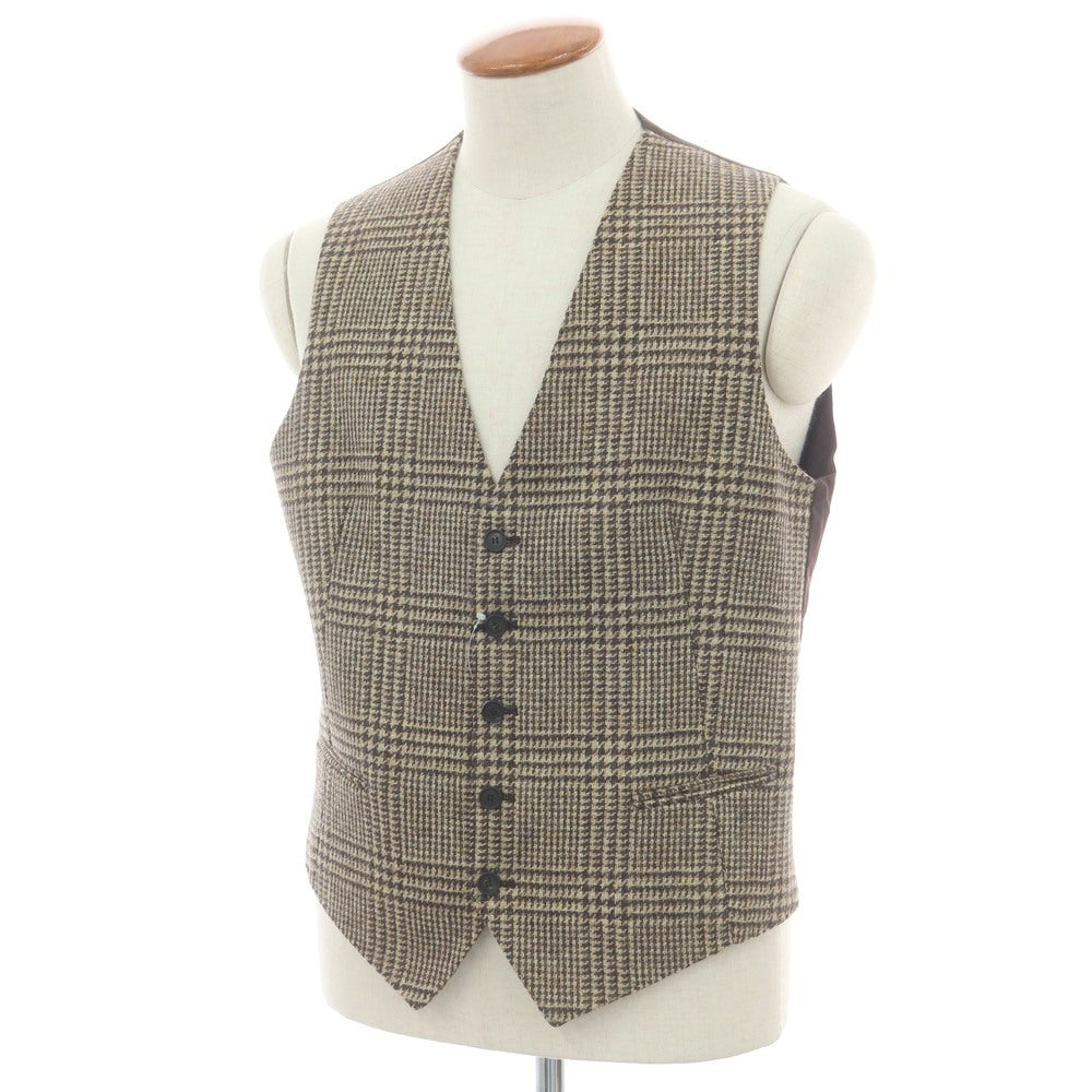 【新品】タリアトーレ TAGLIATORE ウール チェック ジレベスト ベージュxブラウン【 48 】【 状態ランクN 】【 メンズ 】