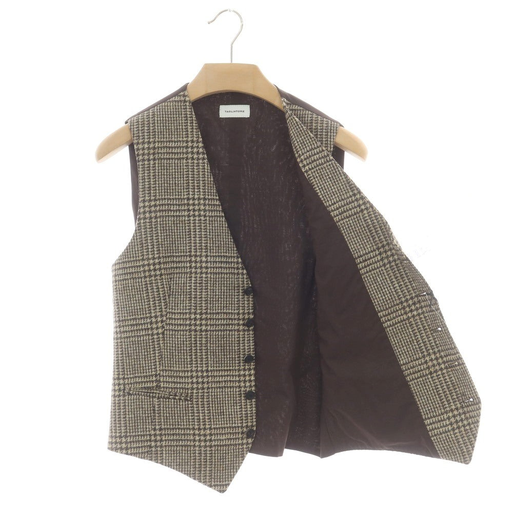 【新品】タリアトーレ TAGLIATORE ウール チェック ジレベスト ベージュxブラウン【 48 】【 状態ランクN 】【 メンズ 】
