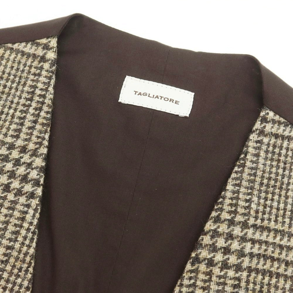 【新品】タリアトーレ TAGLIATORE ウール チェック ジレベスト ベージュxブラウン【 48 】【 状態ランクN 】【 メンズ 】