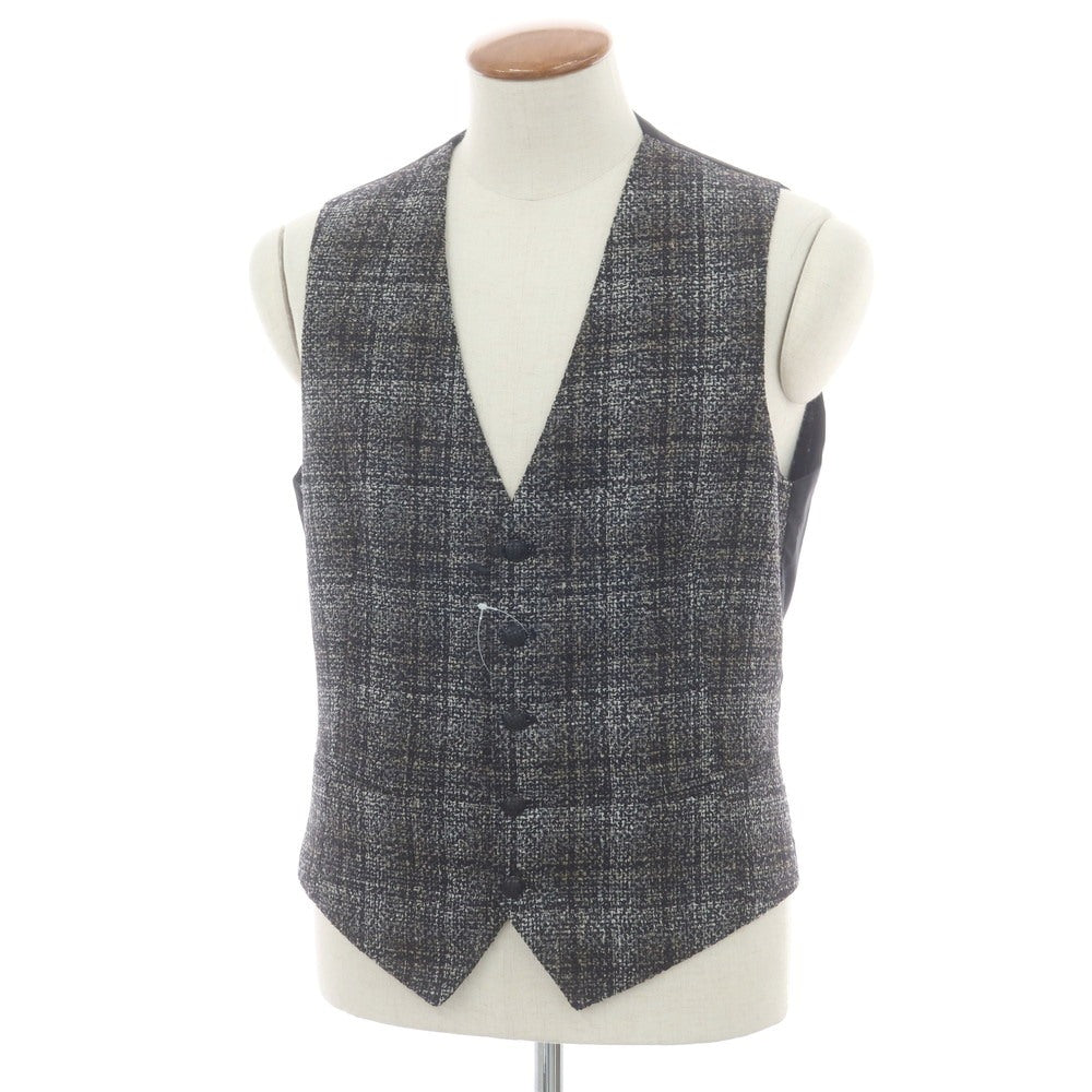 【新品】タリアトーレ TAGLIATORE ウール チェック ジレベスト ブラックxホワイト【 48 】【 状態ランクN 】【 メンズ 】