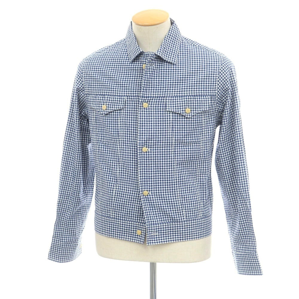 【新品】バグッタ Bagutta THE SHACKET コットン ギンガムチェック シャツジャケット ブルーxホワイト【 37 】【 状態ランクN 】【 メンズ 】