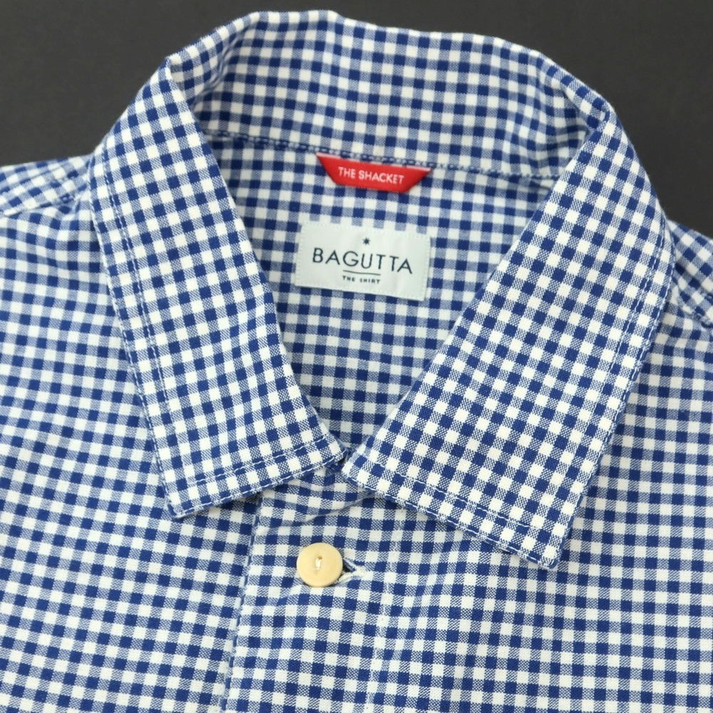 【新品】バグッタ Bagutta THE SHACKET コットン ギンガムチェック シャツジャケット ブルーxホワイト【 38 】【 状態ランクN 】【 メンズ 】