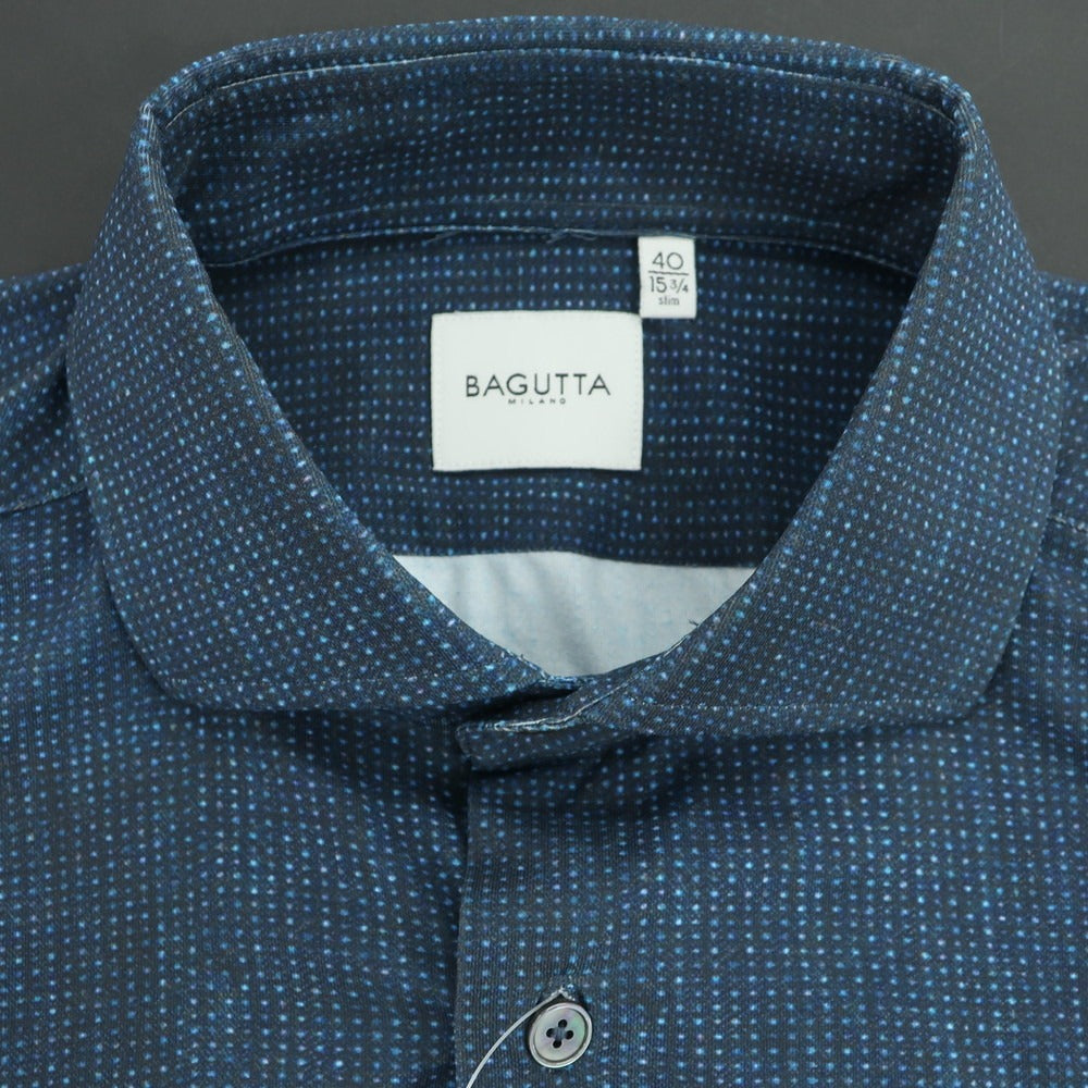 【新品】バグッタ Bagutta ストレッチ ナイロン カジュアルシャツ ダークブルー【 40 】【 状態ランクN 】【 メンズ 】