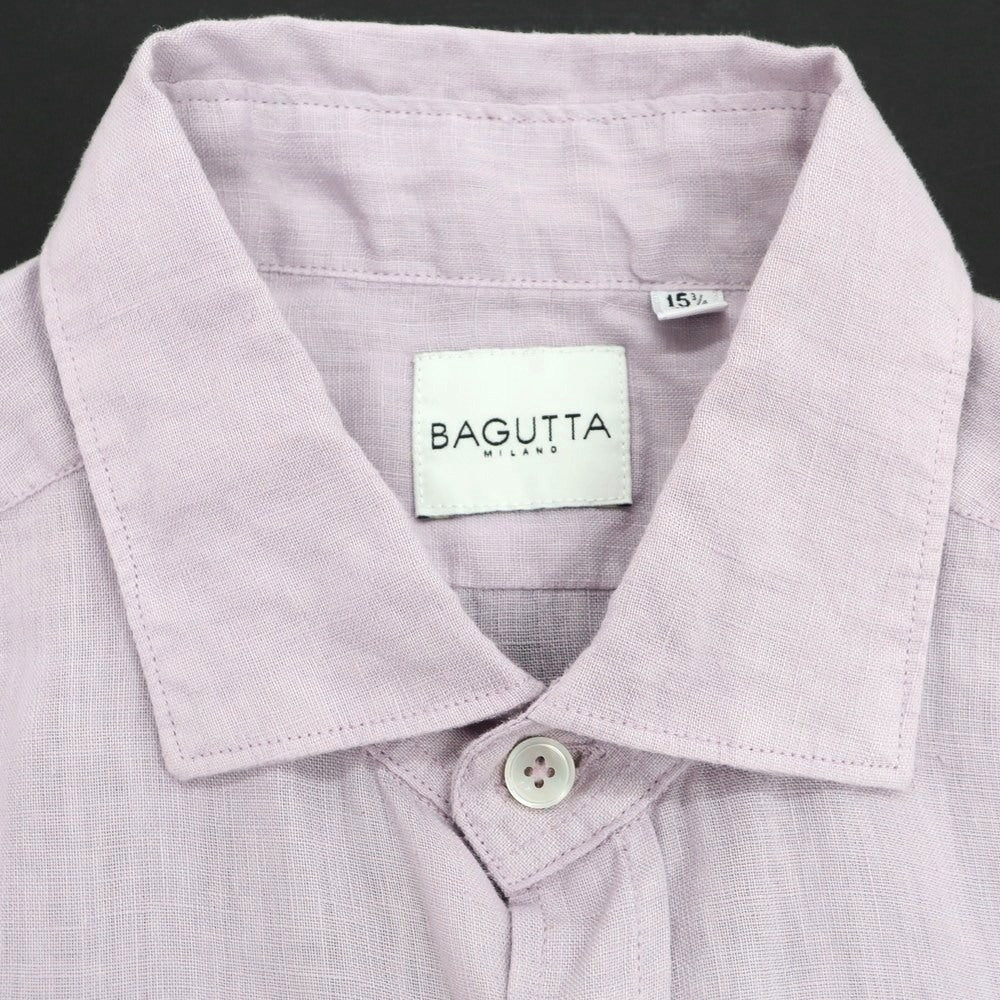 【新品】バグッタ Bagutta リネン セミワイドカラー カジュアルシャツ ラベンダー【 40 】【 状態ランクN 】【 メンズ 】