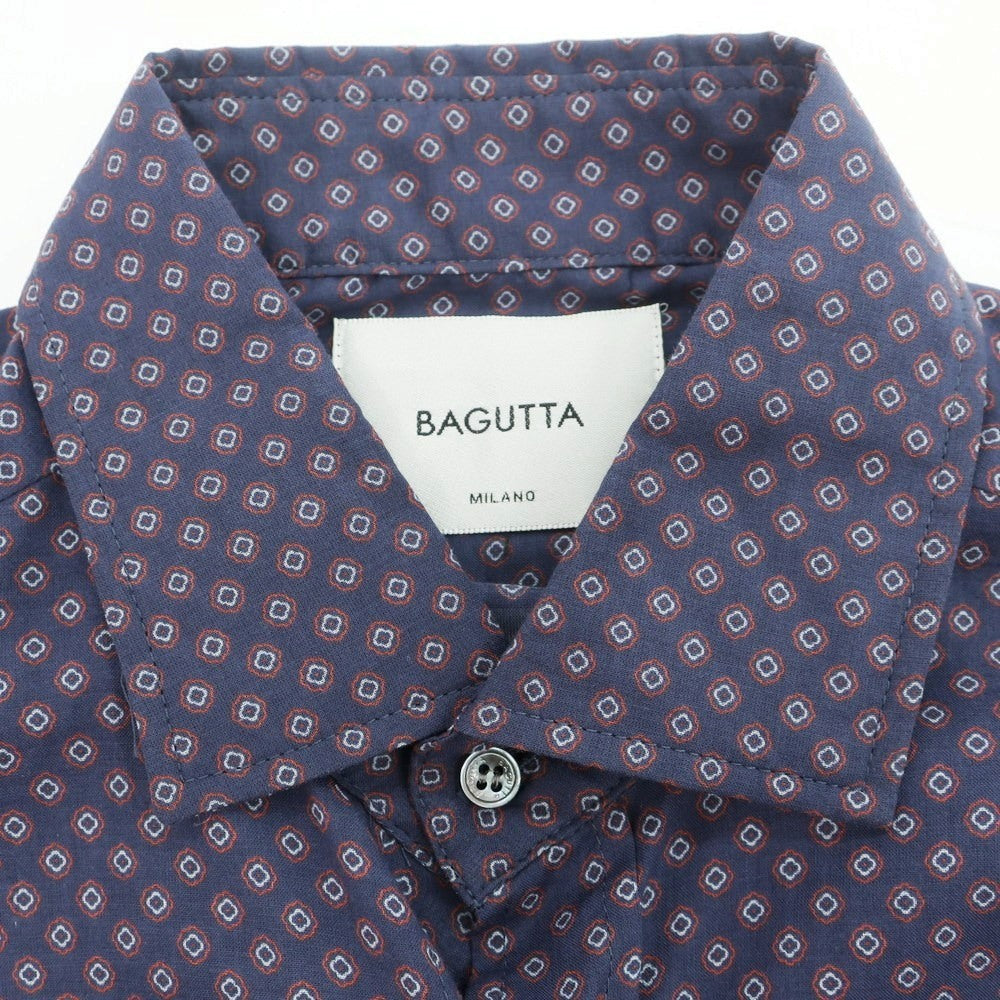 【新品】バグッタ Bagutta コットン セミワイドカラー カジュアルシャツ ネイビー【 40 】【 状態ランクN 】【 メンズ 】