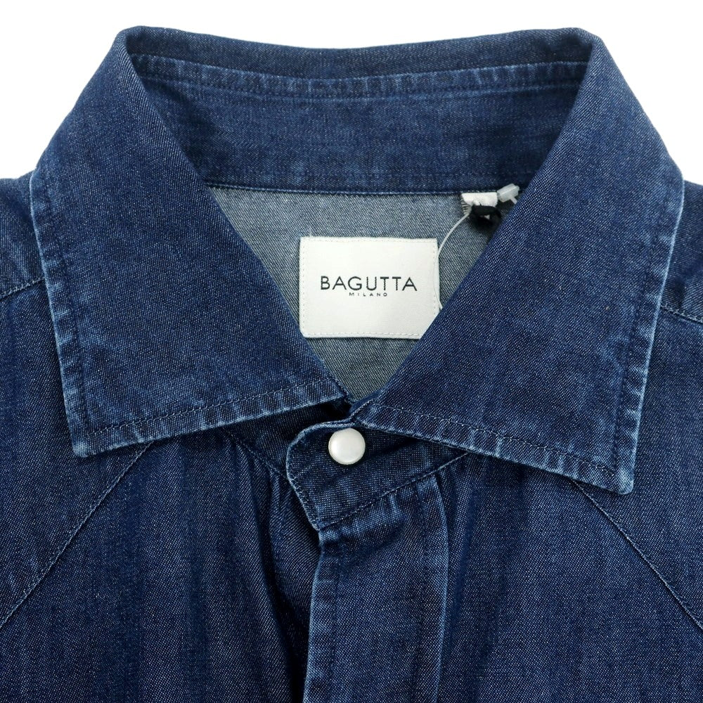【新品アウトレット】バグッタ Bagutta コットン ダンガリー ウエスタンシャツ ブルーインディゴ【 M 】【 状態ランクN- 】【 メンズ 】