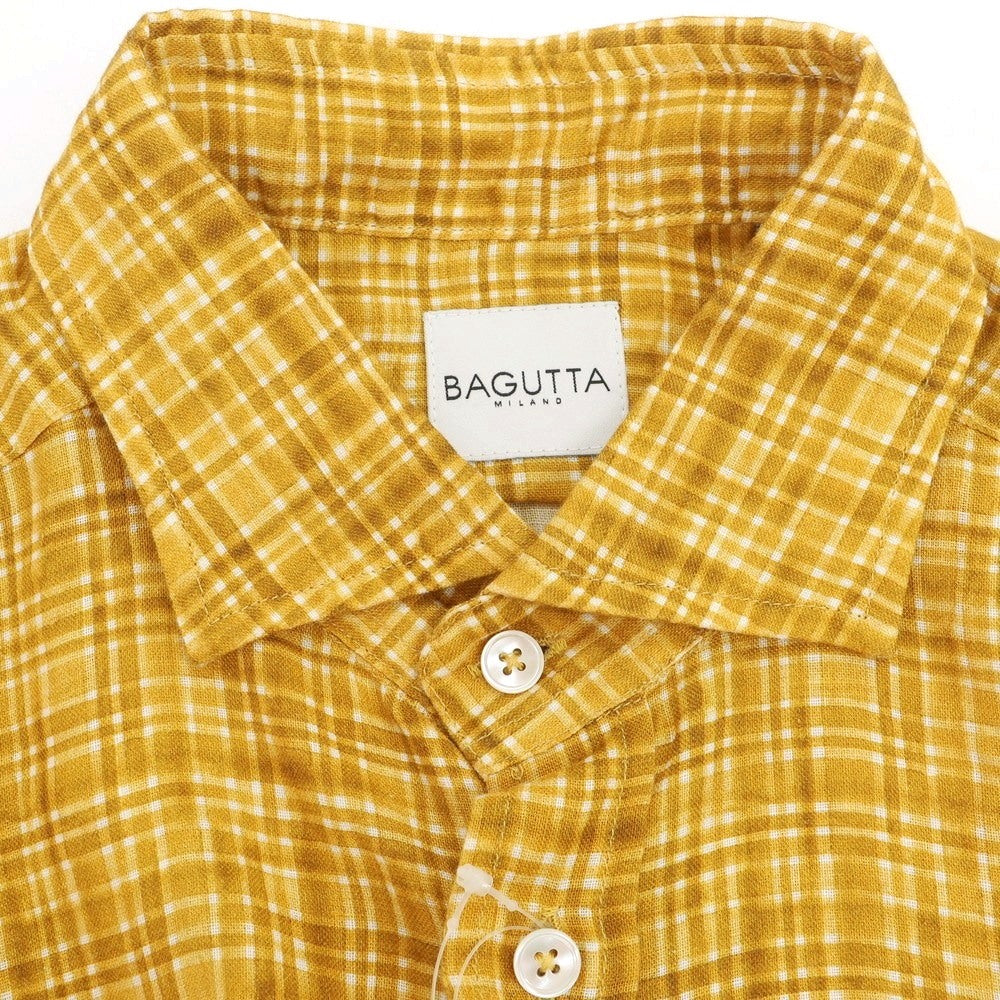 【新品】バグッタ Bagutta リネン チェック カジュアルシャツ イエロー【 M 】【 状態ランクN 】【 メンズ 】