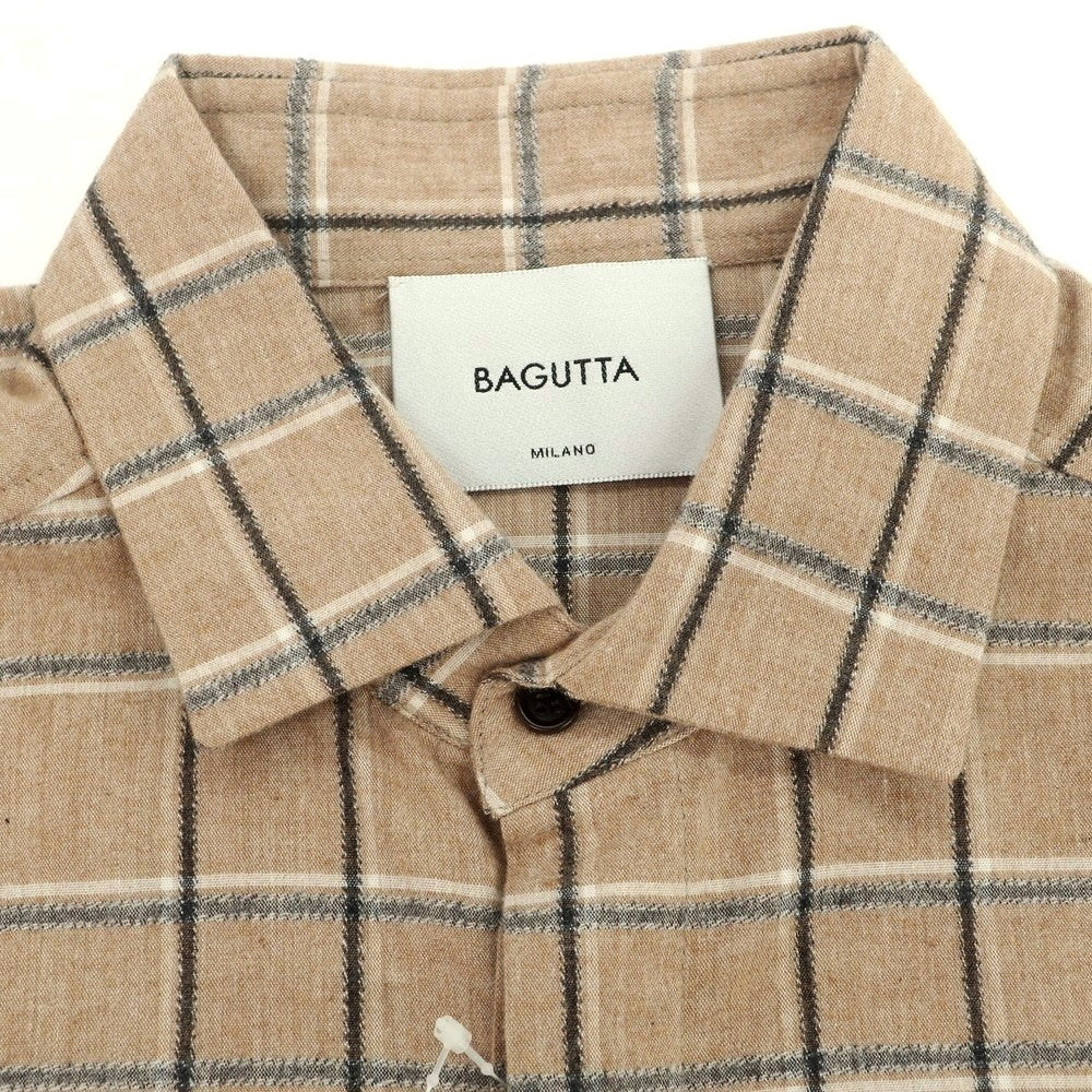【新品】バグッタ Bagutta コットン チェック セミワイドカラー カジュアルシャツ ブラウンベージュ系【 40 】【 状態ランクN 】【 メンズ 】