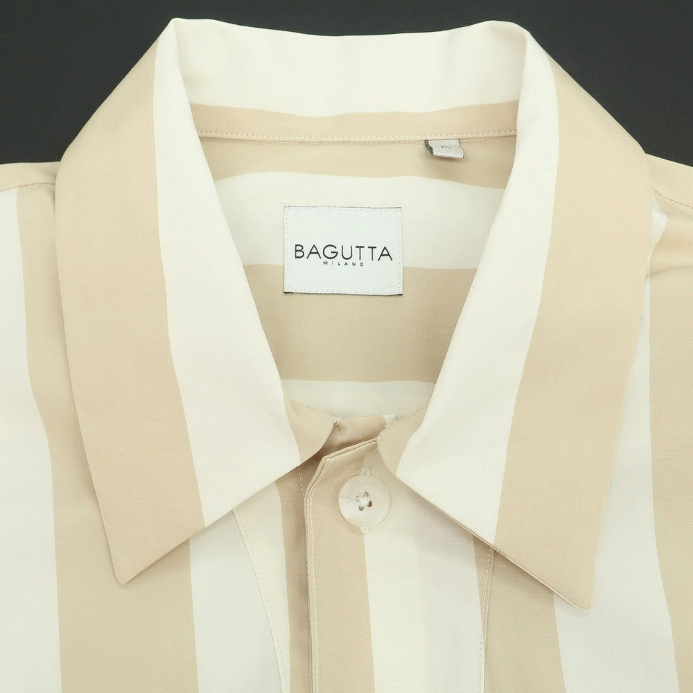【新品アウトレット】バグッタ Bagutta コットン ストライプ カジュアルシャツ ベージュxアイボリー【 M 】【 状態ランクN- 】【 メンズ 】