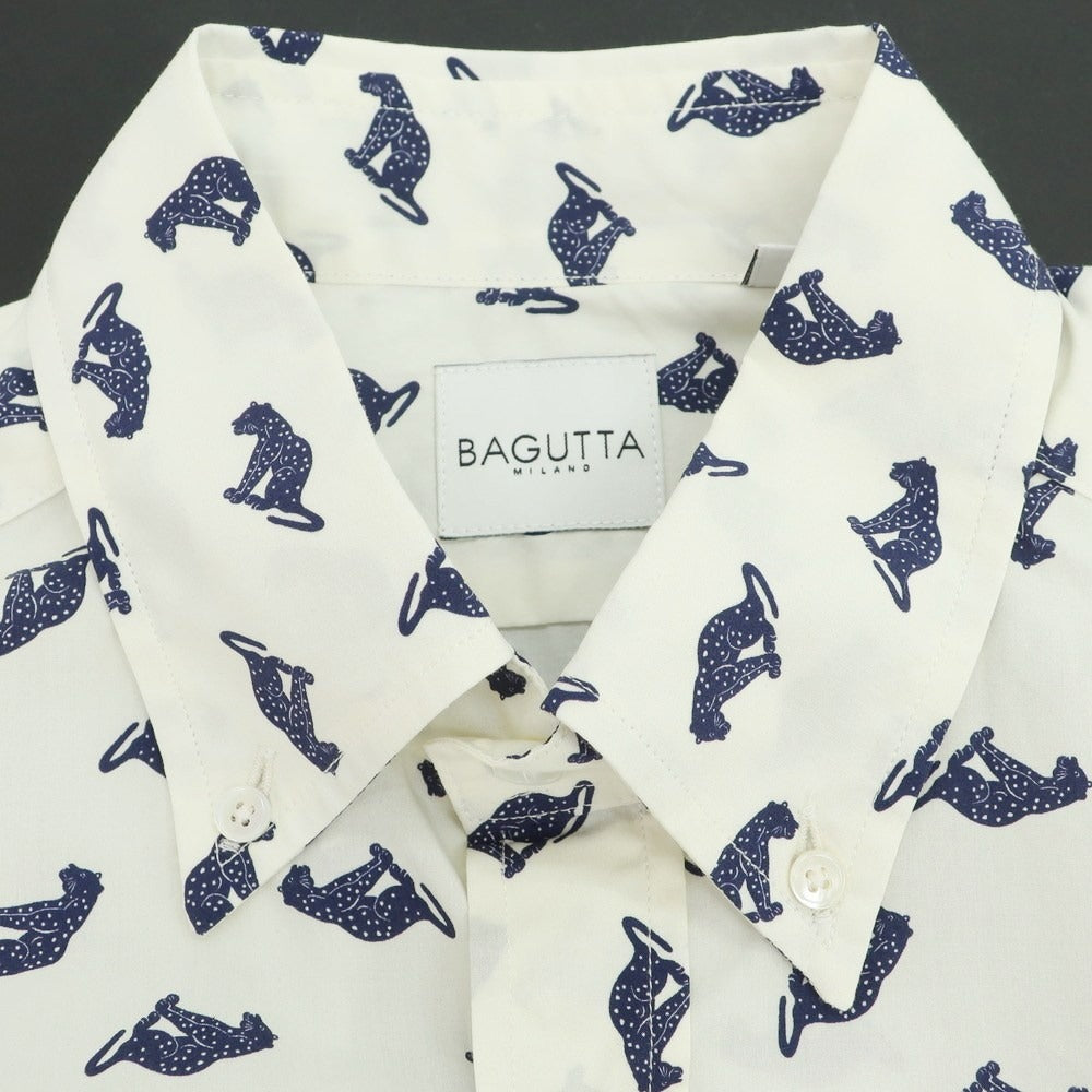 【新品】バグッタ Bagutta コットン ボタンダウン カジュアルシャツ クリーム系xネイビー【 40 】【 状態ランクN 】【 メンズ 】